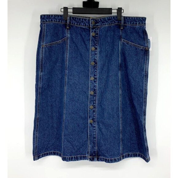Old Navy Denim Skirt Button Front Midi Blue Jean High Waist NWT - Picture 4 of 13
